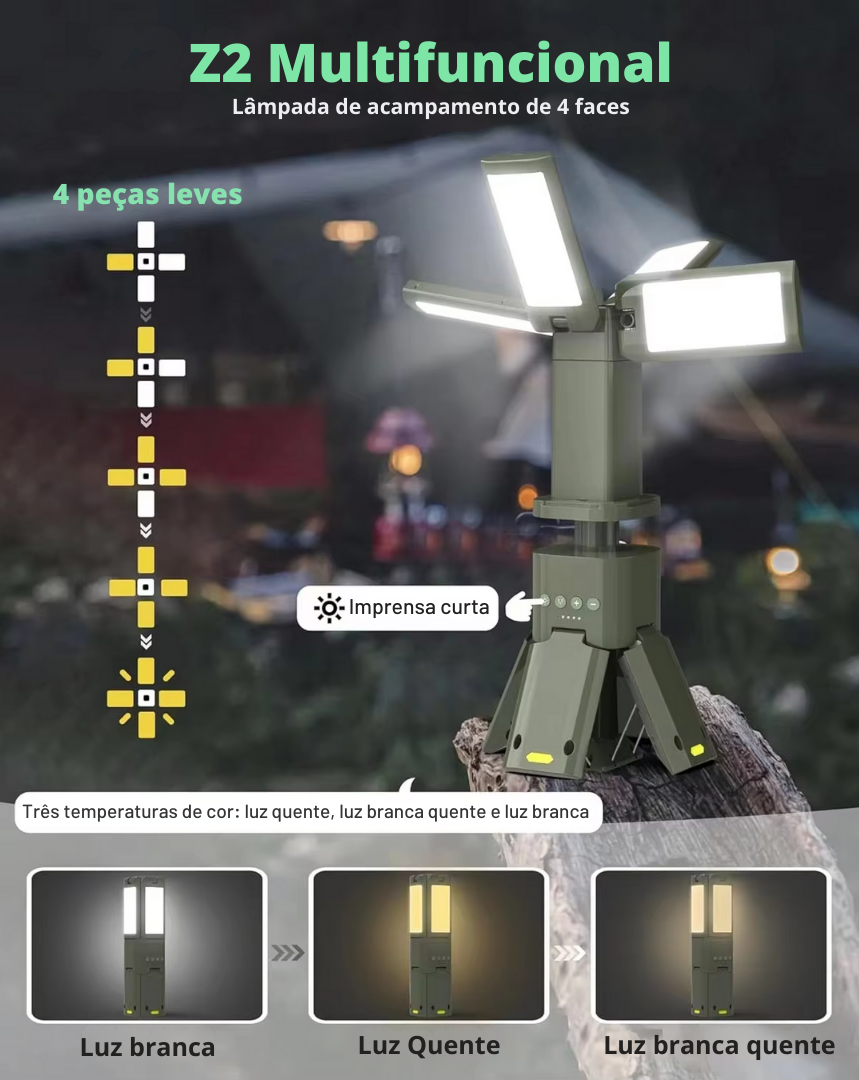 Lanterna de acampamento telescópica recarregável