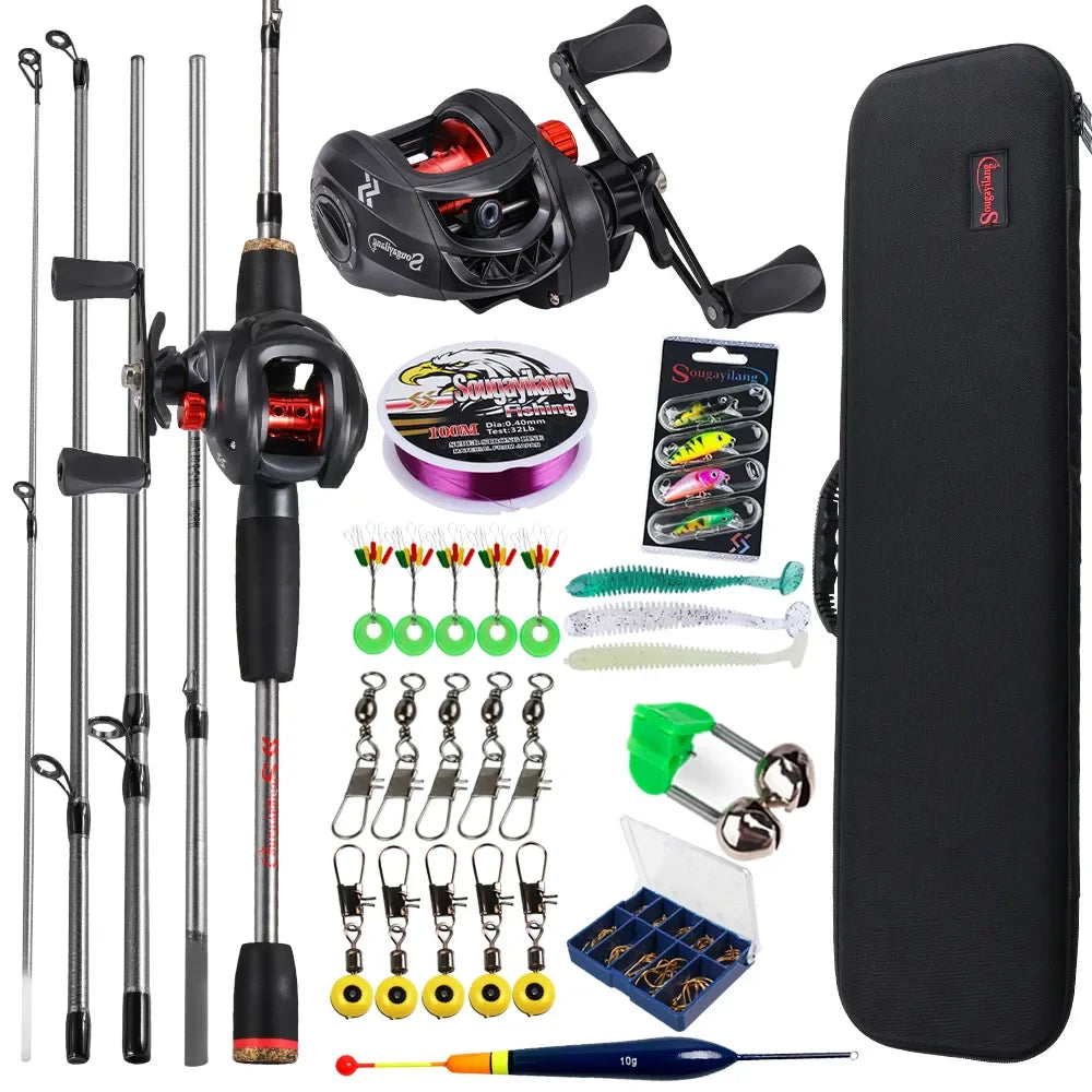 Kit de Pesca Sougayilang - 5 Peças - 7kg - 7.2:1 - Carbono 1,7M
