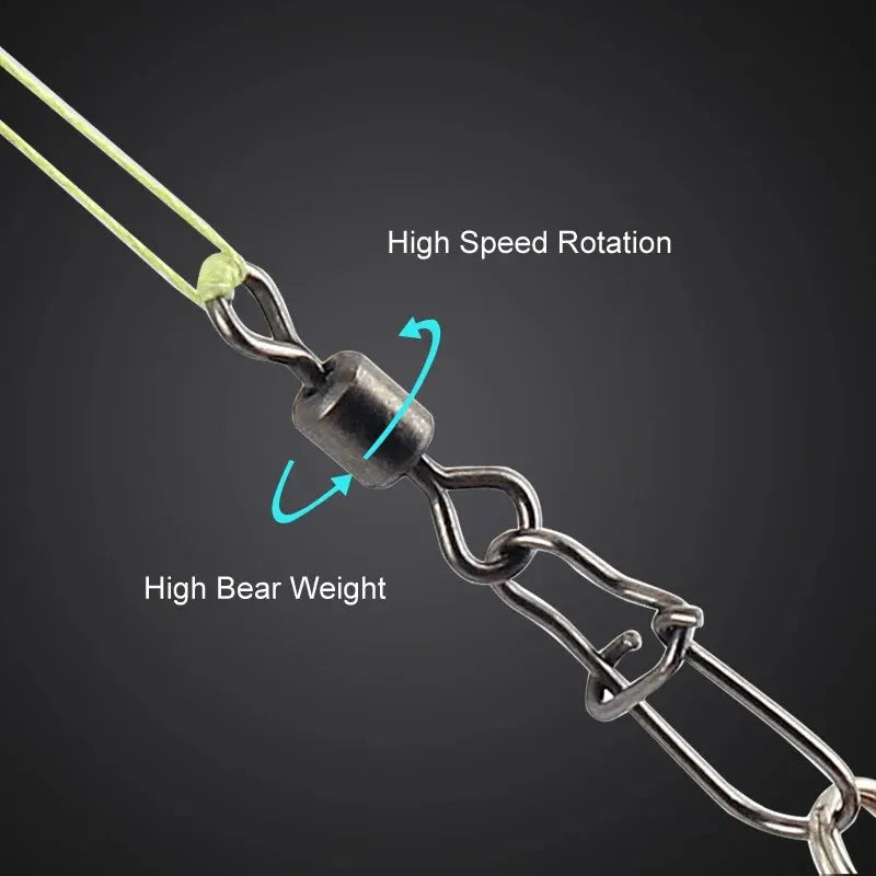 50 unidade/caixa pino conector de pesca de aço inoxidável 4 # 6 # 8 # 10 # 12 # Rolamento giratório com acessórios para isca de anzol