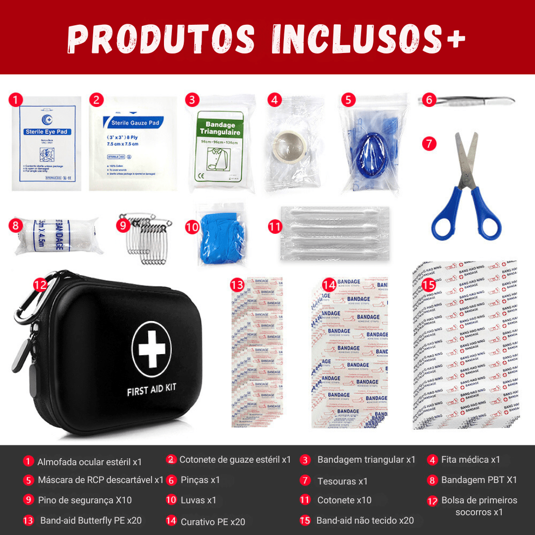 Kit Portátil de Primeiros Socorros Médicos Outdoor 91pçs - Survival