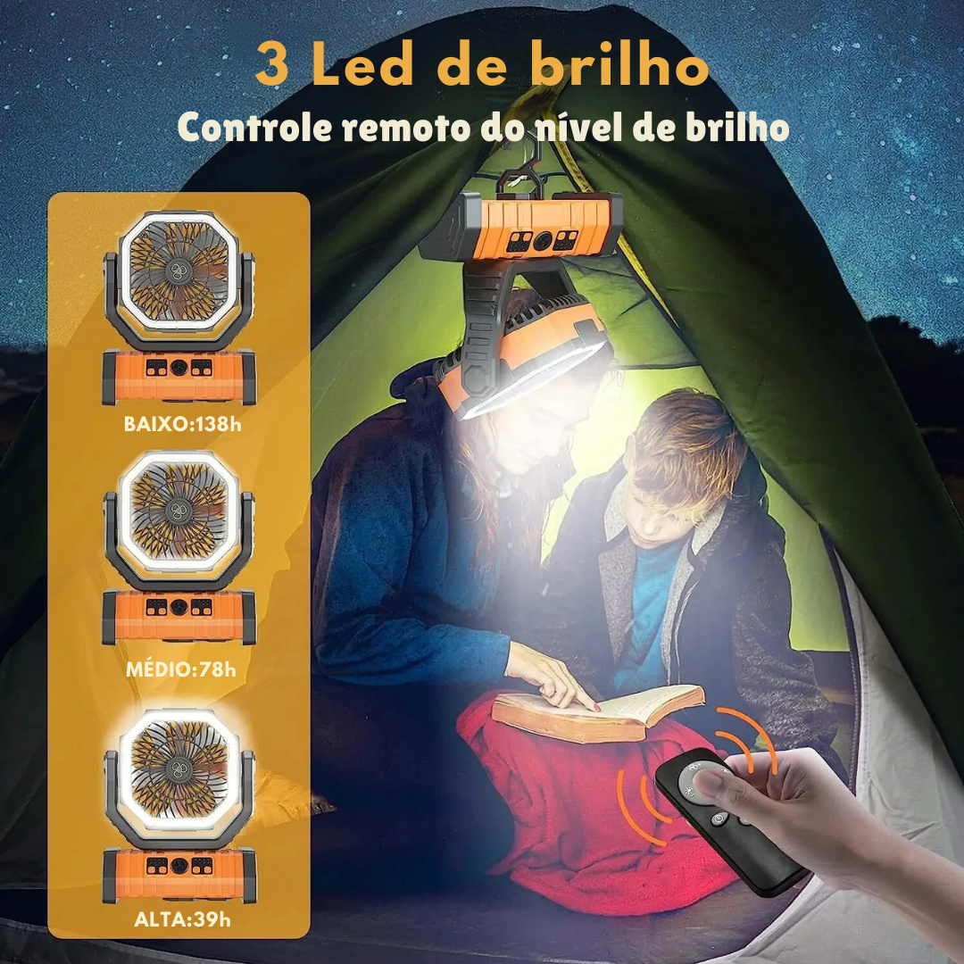 Ventilador de acampamento portátil recarregável