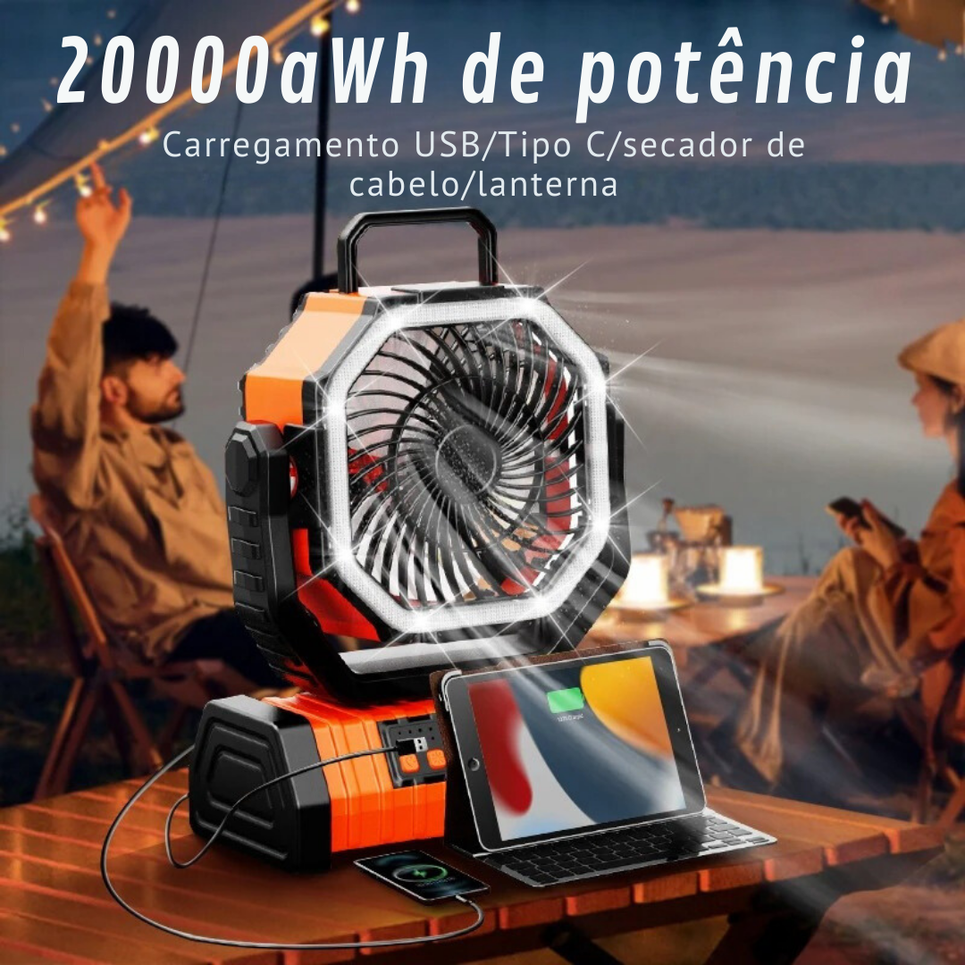 Ventilador de acampamento portátil recarregável