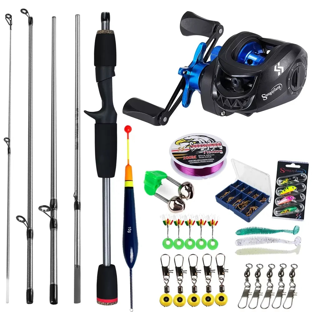 Kit de Pesca Sougayilang - 5 Peças - 7kg - 7.2:1 - Carbono 1,7M