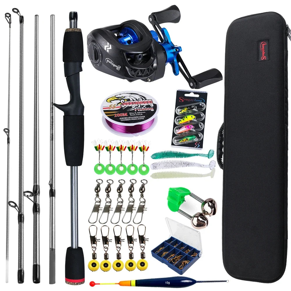 Kit de Pesca Sougayilang - 5 Peças - 7kg - 7.2:1 - Carbono 1,7M