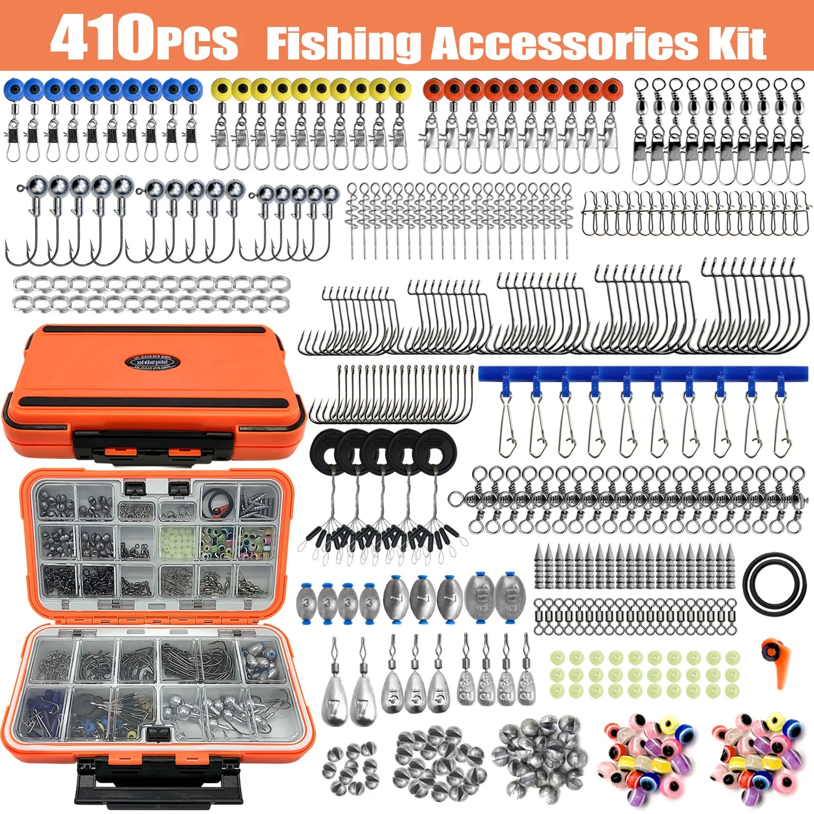 Kit Completo de Pesca 410 Peças + Caixa, Anzóis, Chumbadas e Mais