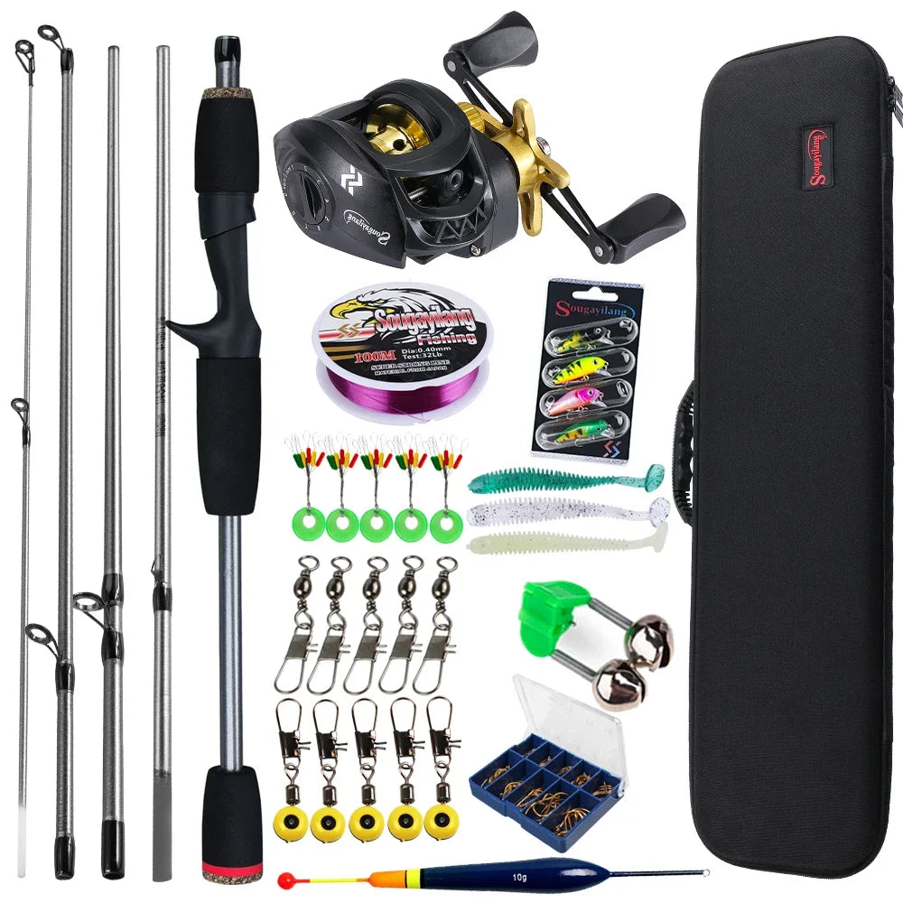 Kit de Pesca Sougayilang - 5 Peças - 7kg - 7.2:1 - Carbono 1,7M