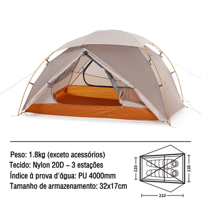 Barraca 20D Nylon 2 Pessoas Ultraleve À Prova D'Água - Naturehike