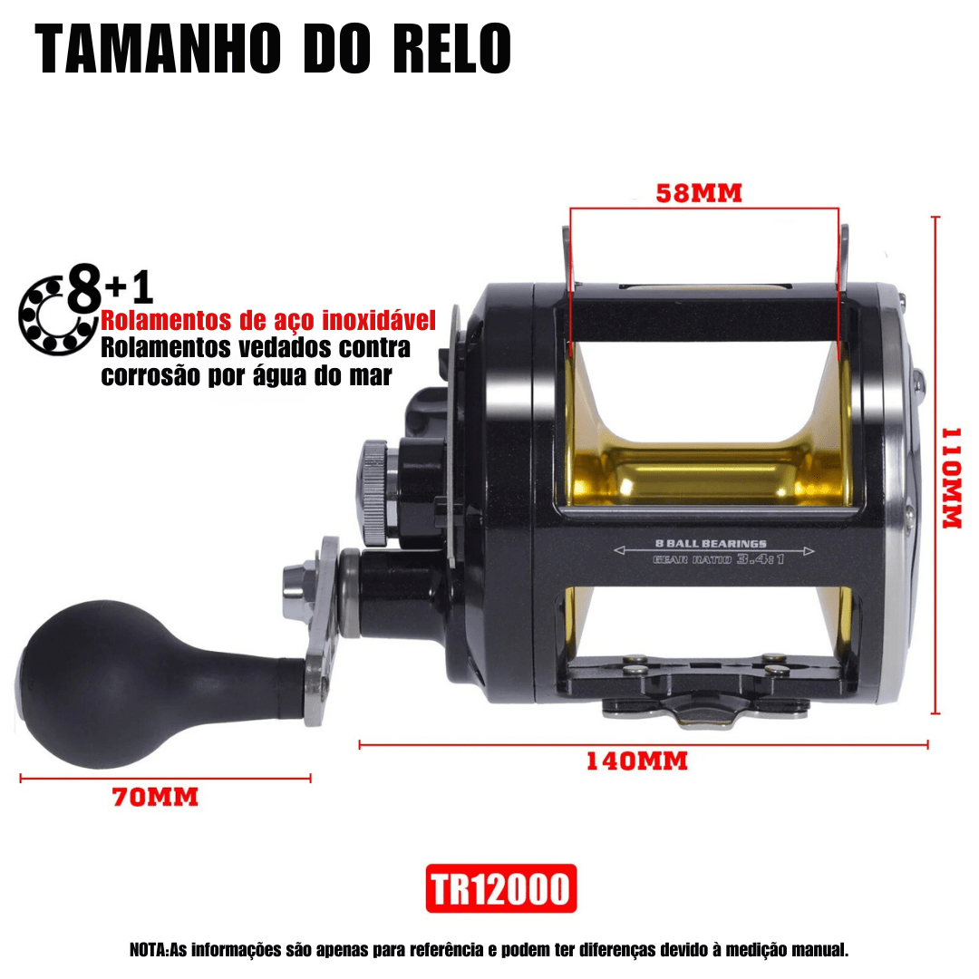 Carretilha de Pesca Marítima Perfil Alto Drag 30kg - Molla