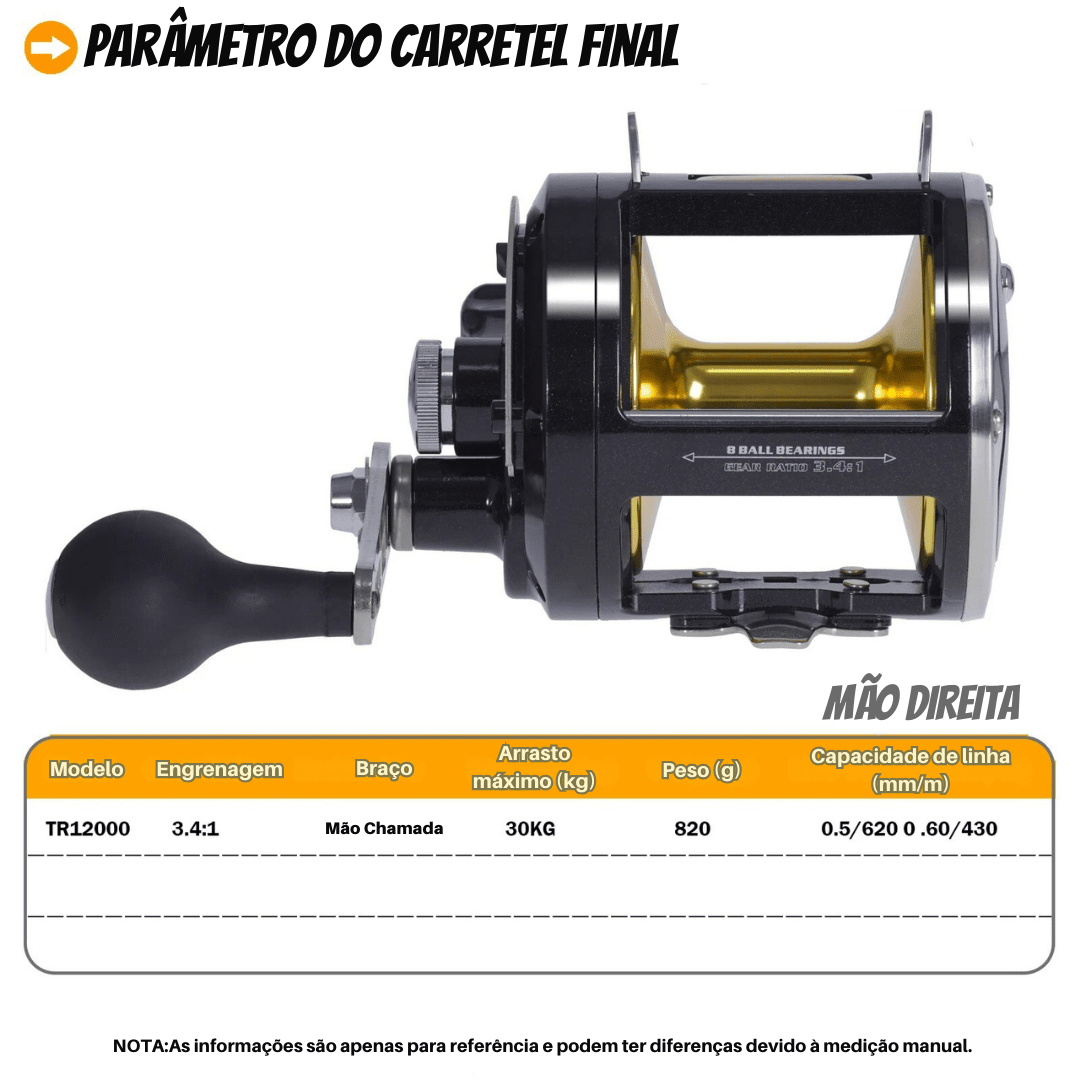 Carretilha de Pesca Marítima Perfil Alto Drag 30kg - Molla