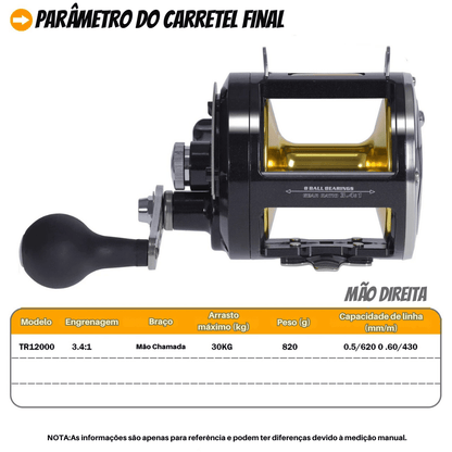 Carretilha de Pesca Marítima Perfil Alto Drag 30kg - Molla